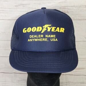 Vintage Goodyear Generic Dealer Trucker Baseball Cap Hat Blue Mesh Snapback